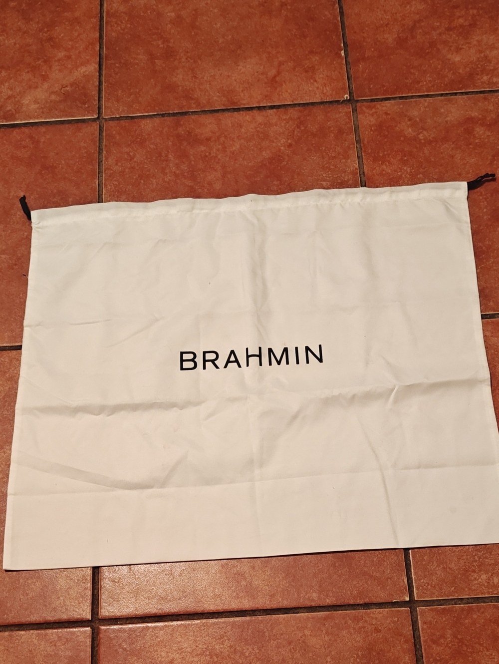 Brahmin White Drawstring Dust Bag with Black Logo